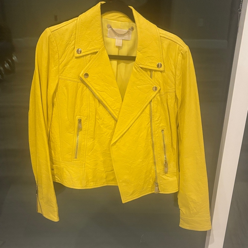 Yellow Leather Michael Kors Jacket